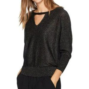 MILLY Italian Shimmer Metallic Cutout Sweater